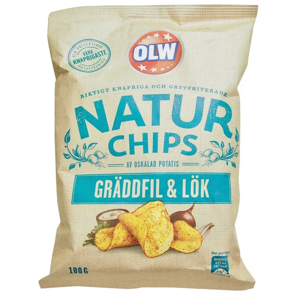 OLW Natur Chips Gräddfil & Lök (180g) 1