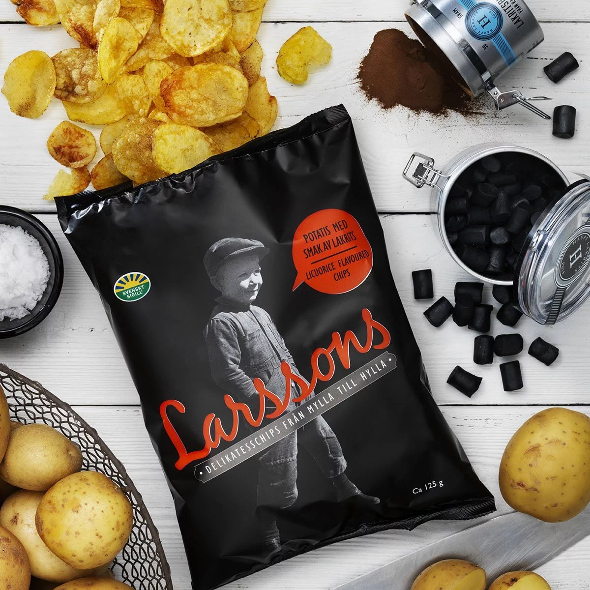Larssons Kartoffelchips mit Lakritzgeschmack (125g) 1