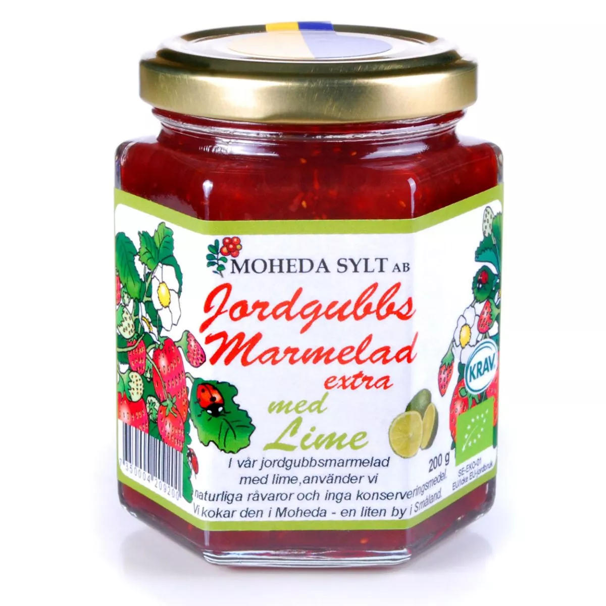 Moheda Jordgubbs Marmelad extra med Lime - Erdbeer-Konfitüre mit Limette (200g) *SONDERPREIS wegen kurzer Haltbarkeit* 1