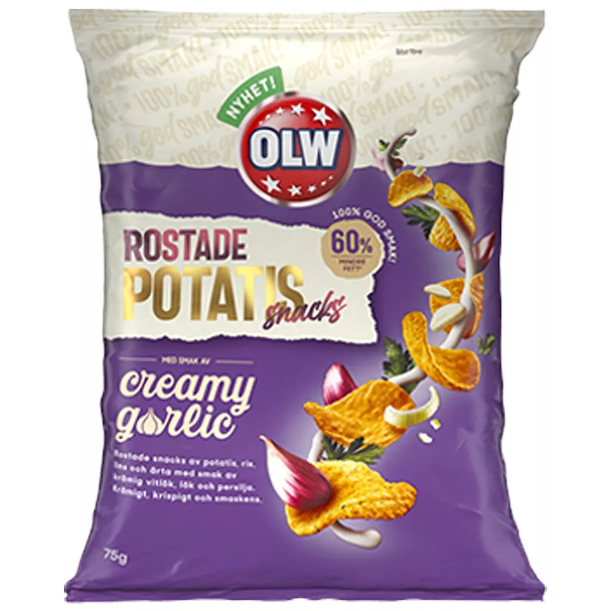 OLW Rostade Potatissnacks Tasty Creamy Garlic (75g) 1