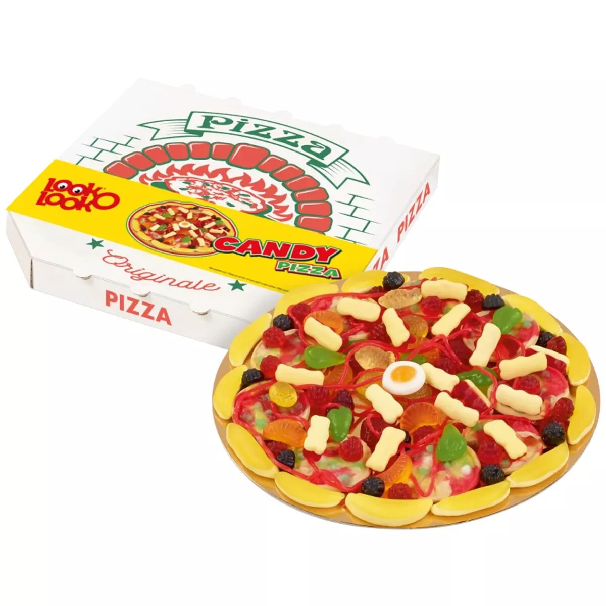 Big Candy Pizza Look O Look - Kreation aus Fruchtgummi und Schaumzucker im original Pizzakarton (435 g) 1
