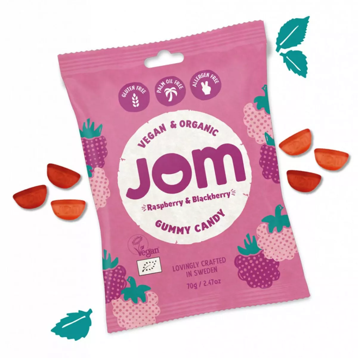 JOM Sour Raspberry & Blackberry Gummy Candy, organic und vegan (70g) 1